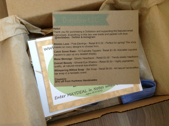 Dottie Box Subscription Review - Monthly Handmade Gifts - May 2013