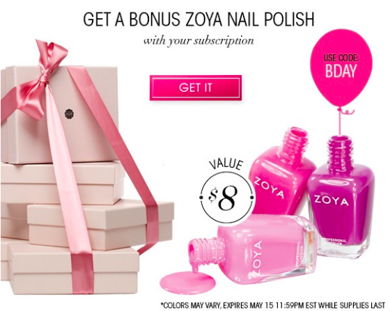 GLOSSYBOX USA Coupon Code - Free Full Sized ZOYA Nail Polish