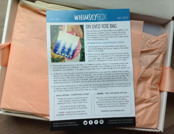Whimsey Box Review - Craft Subscription Box - July 2013