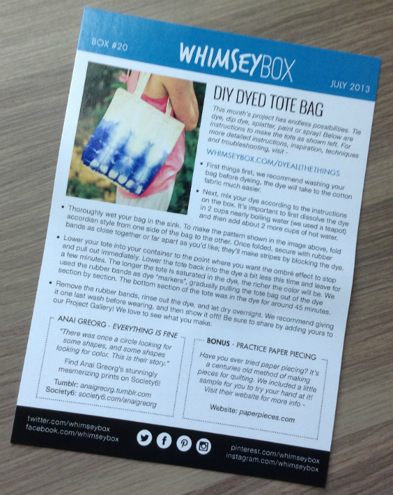 Whimsey Box Review - Craft Subscription Box - July 2013