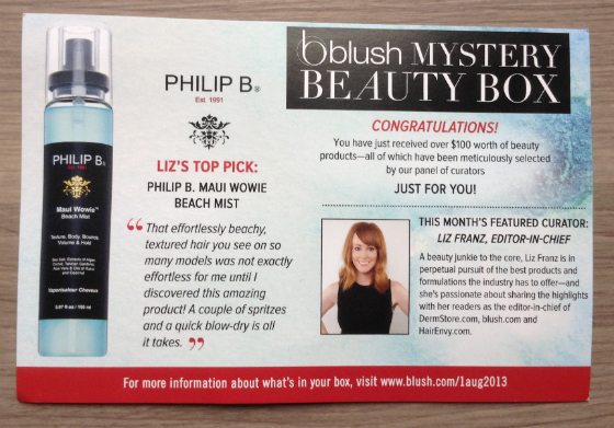 Blush Mystery Beauty Box Review - August 2013