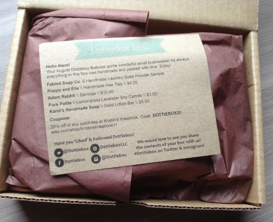 Dottie Box Review - August 2013 - Handmade Subscription Box