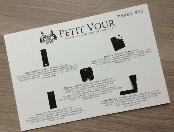 Petit Vour Beauty Subscription Review - August 2013