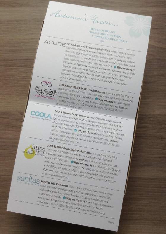 Yuzen Subscription Box Review - Autumn Box 2013