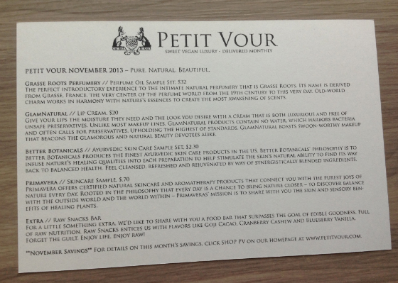 Petit Vour Vegan Beauty Subscription Box Review - Nov 2013