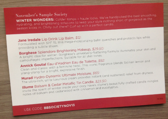 Sample Society Subscription Box Review - November 2013