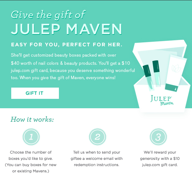 Free $10 Julep Gift Card with Gift Subscription Purchase!