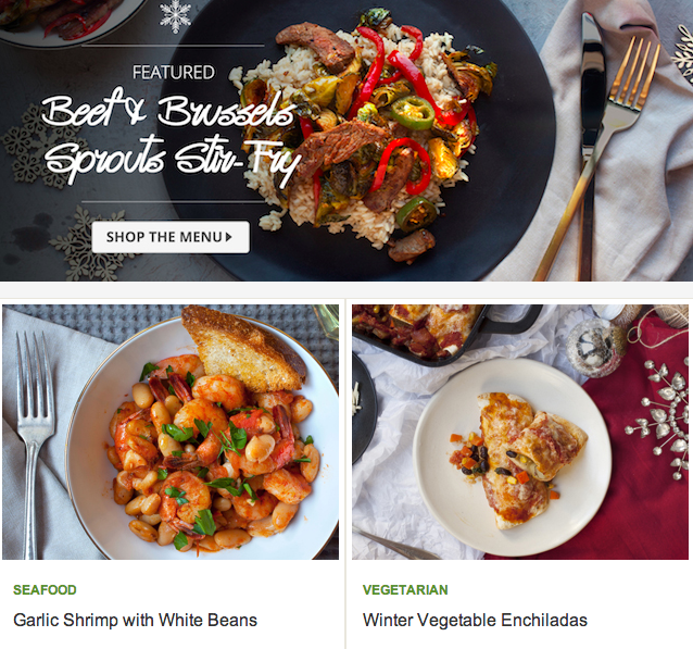 Plated Menu for 12/16 & 50% Off Coupon Code! Featuring Beef and Brussel Spouts Stir Fry!