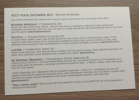Petit Vour - Vegan Beauty Box Review - Dec 2013 Info