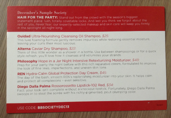 Sample Society Beauty Box Review - December 2013