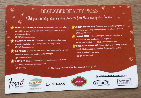 Vegan Cuts Beauty Box Review - December 2013 Info