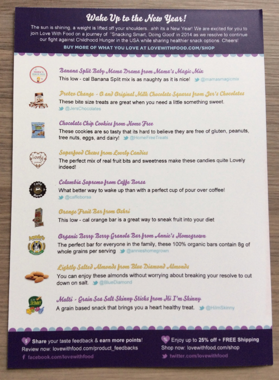 Love With Food Subscription Box Review & Coupon - Jan 2014 Card