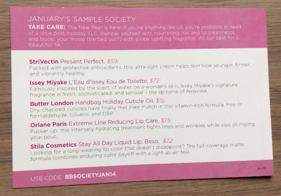 Sample Society Review - January 2014 Card