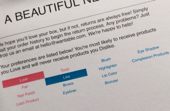 Wantable Makeup Subscription Box Review - January 2014 Preferences