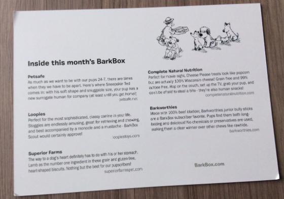 BarkBox Review & Coupon Code - February 2014 Card