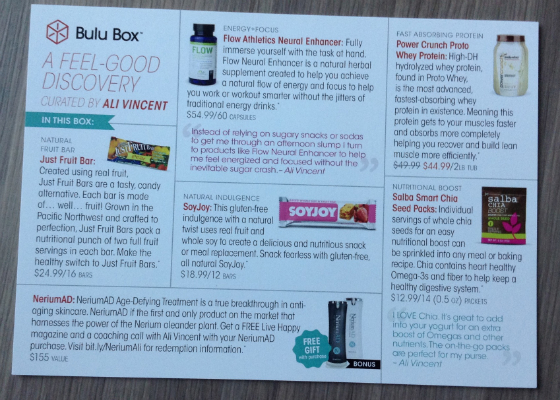 Bulu Box Weight Loss Subscription Review - Feb 2014 Card