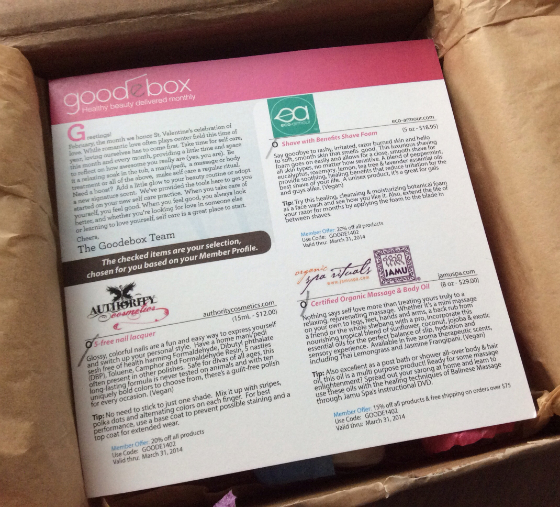 GoodeBox Eco Beauty Subscription Box Review - Feb 2014 Info