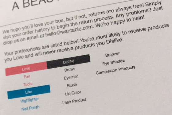 Wantable Makeup Subscription Box Review - Feb 2014 Info
