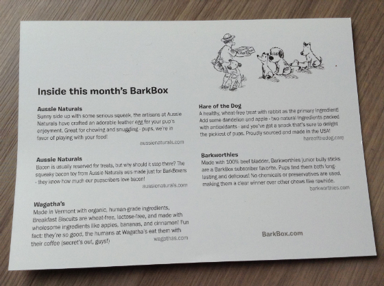 BarkBox Subscription Box Review & Coupon - March 2014 Card