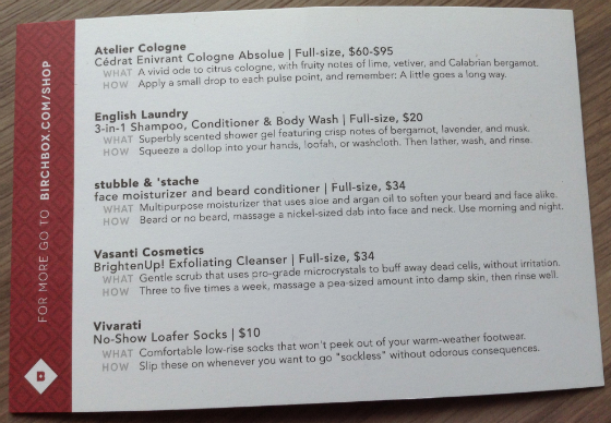 Birchbox Man Subscription Box Review - April 2014 Card