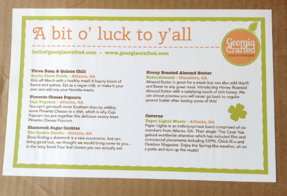 Georgia Crafted Subscription Box Review - March 2014 Card