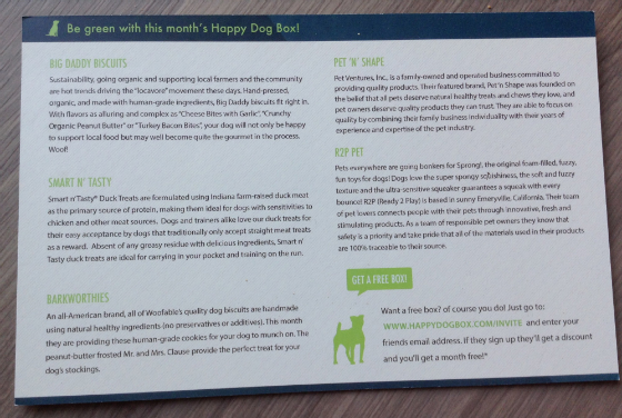 Happy Dog Box Subscription Box Review - March 2014 Card