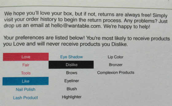 Wantable Makeup Subscription Box Review - March 2014 Info