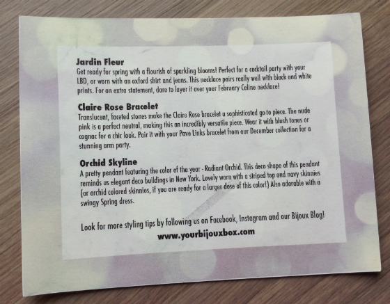  Your Bijoux Box Jewelry Subscription Review - March 2014 Card