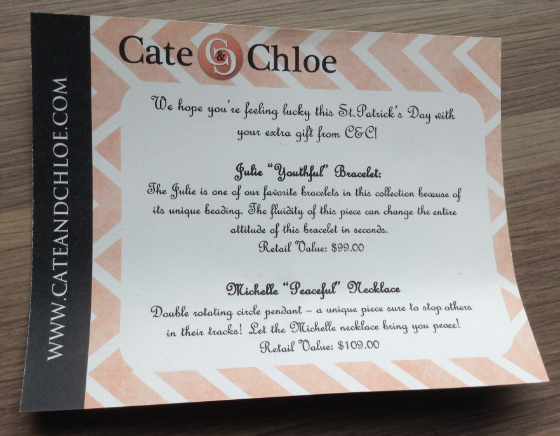 Cate & Chloe Jewelry Subscription Review & Coupon - March 2014 Card