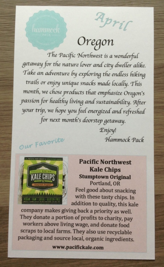 Hammock Pack Subscription Box Review - April 2014 Card