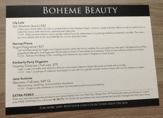 Petit Vour Vegan Beauty Box Review - April 2014 Card