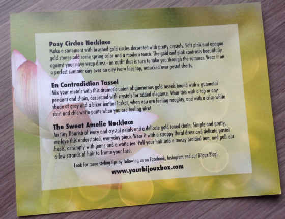 Your Bijoux Box Jewelry Subscription Review - April 2014 Info
