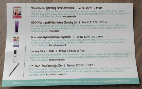 Beauty Box 5 Subscription Box Review - May 2014 Card