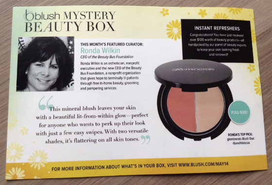 Blush Mystery Beauty Box Subscription Review - May 2014 Curator