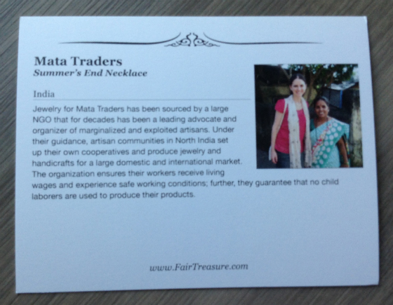 Fair Treasure Subscription Box Review - April 2014 Card
