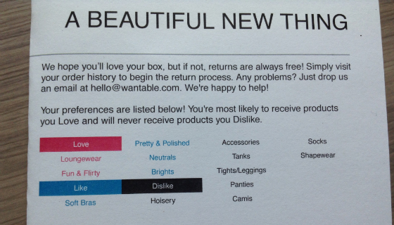 Wantable Intimates Subscription Box Review - May 2014 Info