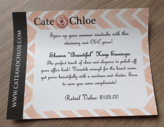 Cate & Chloe Jewelry Subscription Review & Coupon – June 2014 Card