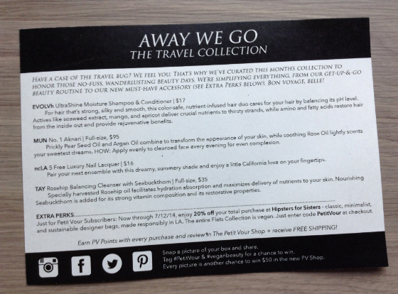 Petit Vour Vegan Beauty Subscription Box Review – June 2014 Card