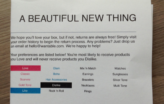 Wantable Accessories Subscription Box Review - June 2014 Info