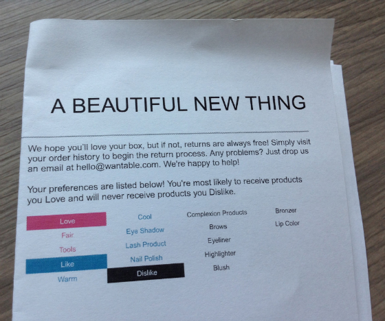 Wantable Makeup Subscription Box Review - June 2014 Info
