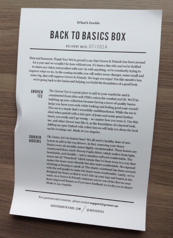 Grover & Friends Men’s Clothing Subscription Review – July 2014 Info