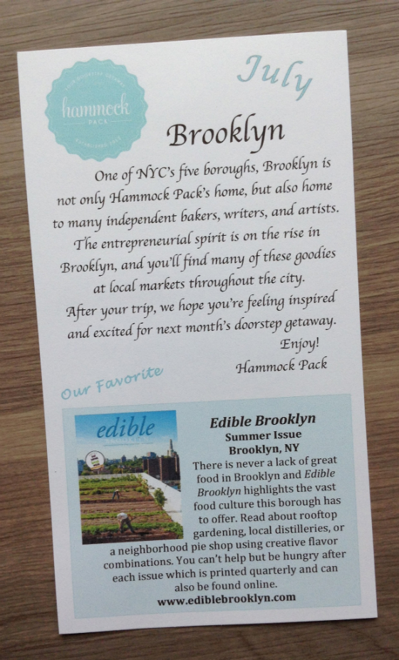 Hammock Pack Subscription Box Review – July 2014 Card