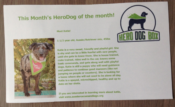 Hero Dog Box Subscription Review - July 2014 Card