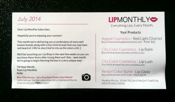 Lip Monthly Makeup Subscription Box Review - July 2014 Info