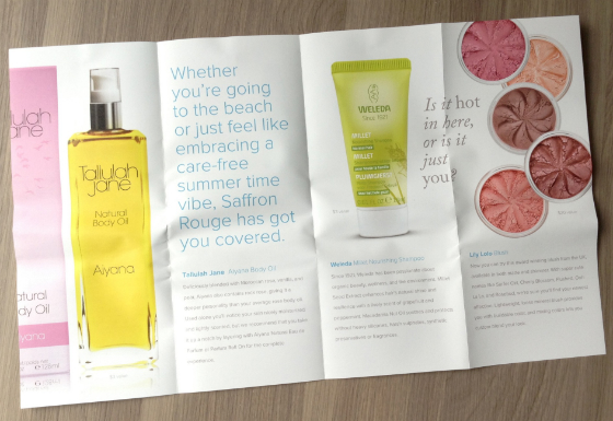 Saffron Rouge Beauty Subscription Box Review - July 2014 Info