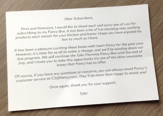 Tyler Florence Fancy Box Review - July 2014 Letter