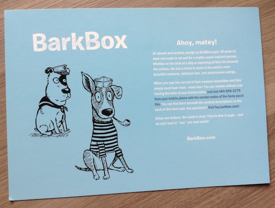 BarkBox Subscription Box Review & Coupon - August 2014 Sailor