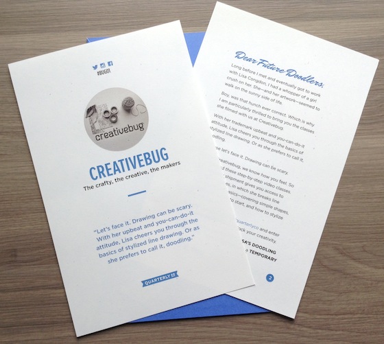 Creative Bug Quarterly Subscription Box Review #BUG01 Letter