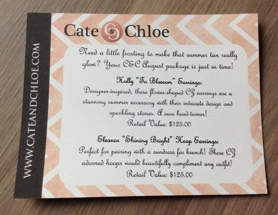 Cate & Chloe Jewelry Subscription Box Review - August 2014 Info