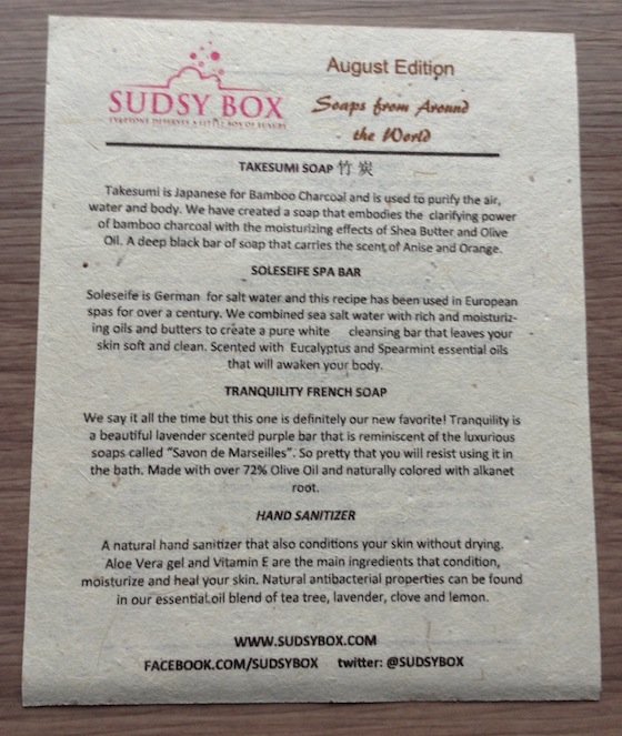 Sudsy Box Subscription Review - August 2014 Info